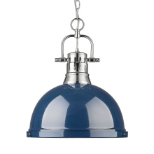 Golden 3602-L CH-NVY - Yep by Golden Lighting Duncan 1-light 14in Chain Hung Pendant in Chrome and Navy Blue shade